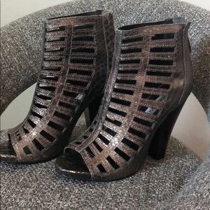 Steve Madden pewter caged booties